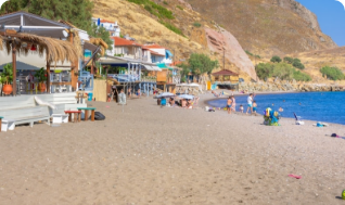 Skala Eressos dark sand beach at sunset, Lesvos